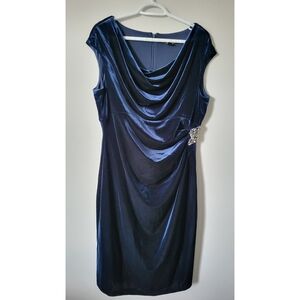 Laura Petite XL - Velvet SLNY Midnight Blue Draped Midi Dress - Never Worn